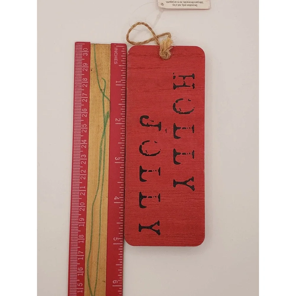 Holiday Time‎ Holly Jolly Red Wooden Christmas Hanging Sign Decor